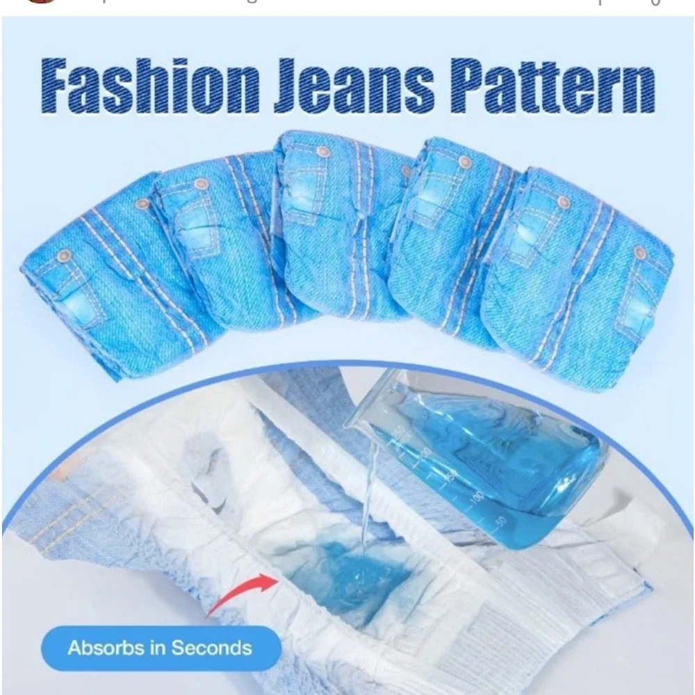 Pet Soft Disposable Diapers (Jean Print) Size Medium Total of 38-Diapers
